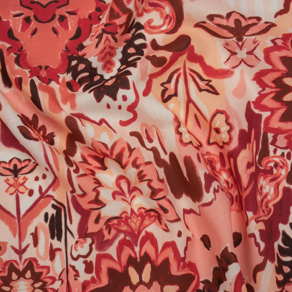 Linen and Rayon Woven - Pink, Peach and Pale Orange Almost-Geometric Floral - Mood Exclusive Fractured Flora Print - Joann Fabrics