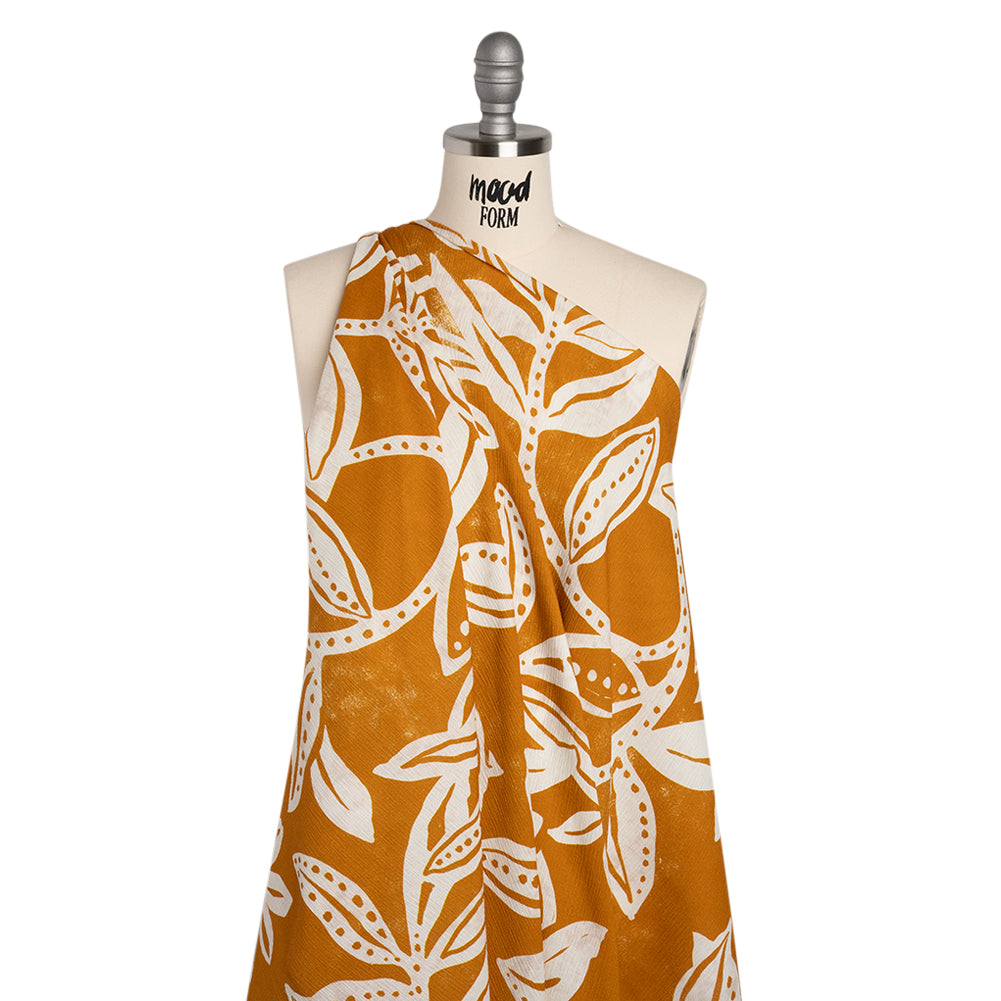 Slubbed Gauzy Cotton Woven - Orange Ochre and Cream Vines - Mood Exclusive Sandswept Tangle Print - Joann Fabrics