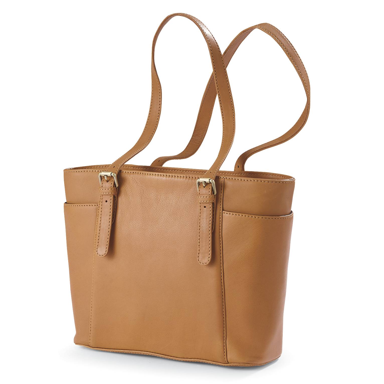 Buckle-Accent Leather Bag, End Pockets, Adjustable Straps - Northstyle Catalog