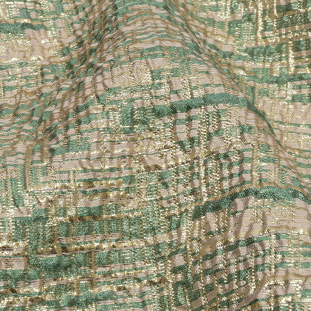 Metallic Gold, Seaglass and Pale Pink Crosshatched Lines Luxury Brocade - Joann Fabrics