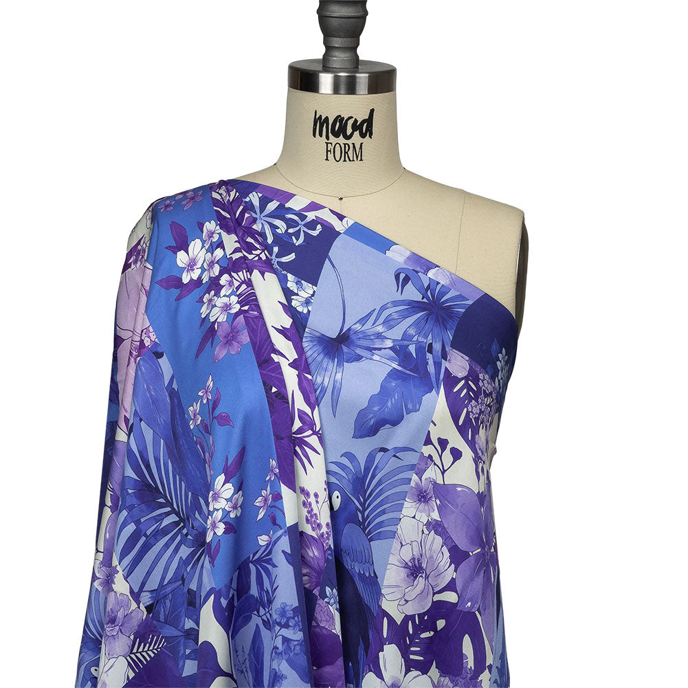 Rayon Challis - Purple Floral Patchwork - Periwinkle Patch Print - Mood Exclusive Indigo Collection - Joann Fabrics
