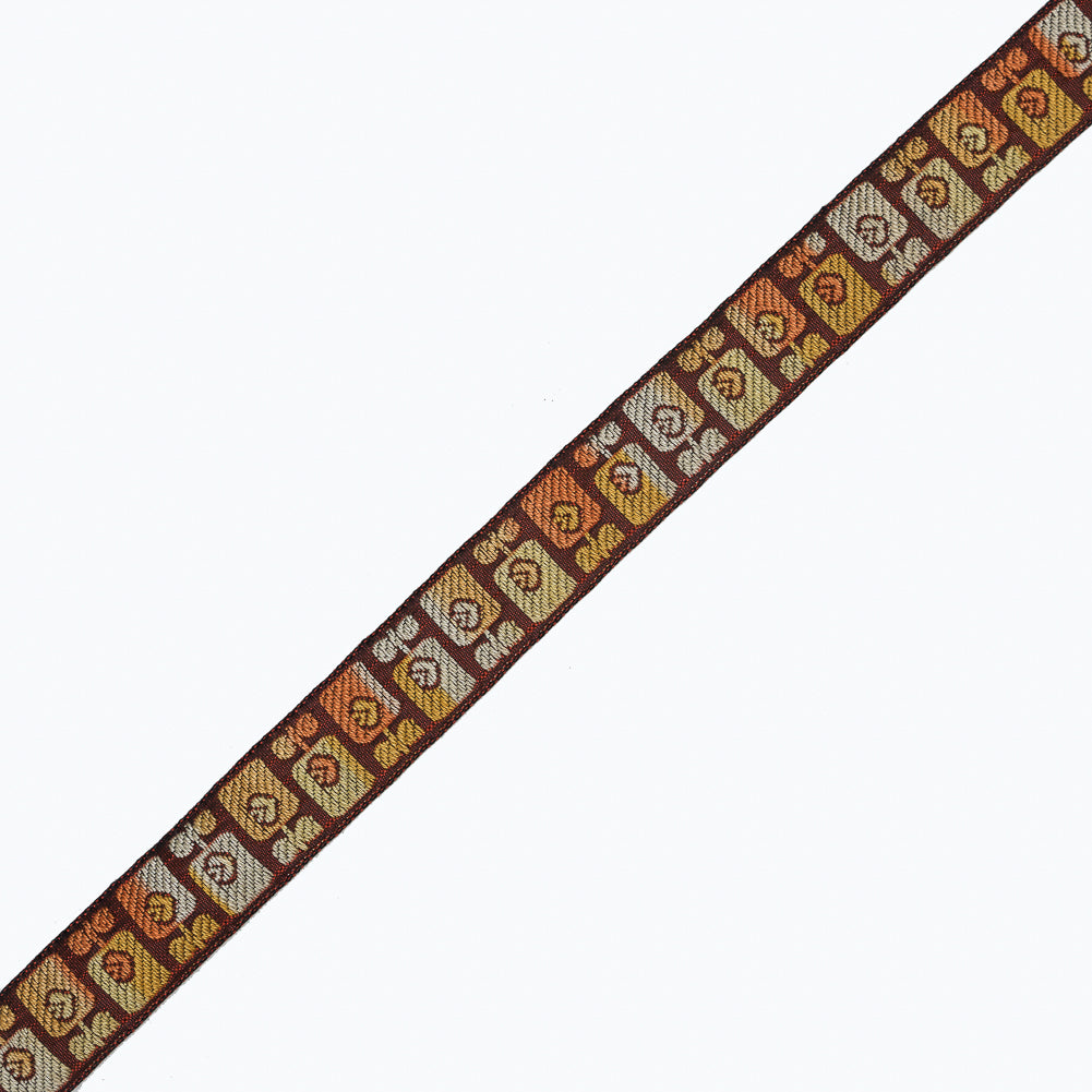 Orange and Rust German Jacquard Ribbon - 0.875