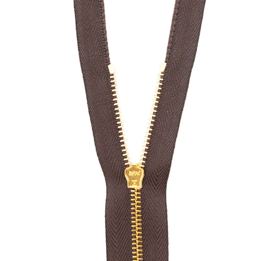Mood Exclusive Italian Brown and Gold T3 Open End Metal Zipper - 27.5