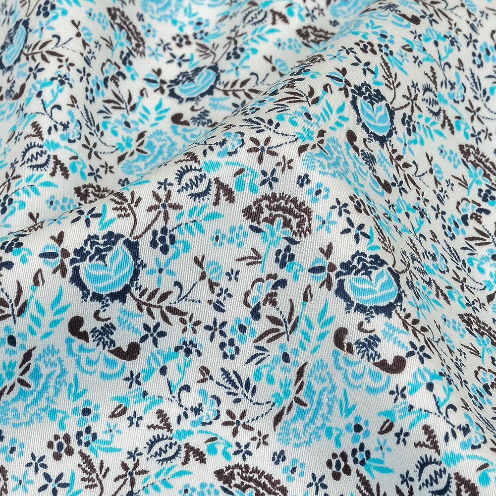 Turquoise, Blue Indigo and Umber Floral Cotton Sateen - Joann Fabrics