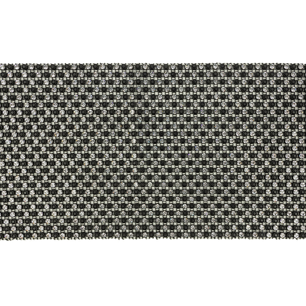 Vintage Crystal and Jet 24-Row Rhinestone Mesh Trim - 4.5