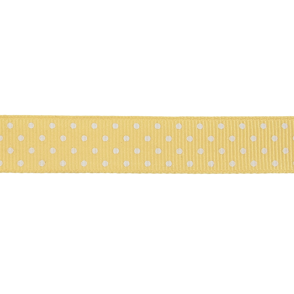 Pale Banana and White Polka Dots Grosgrain Ribbon - 0.625
