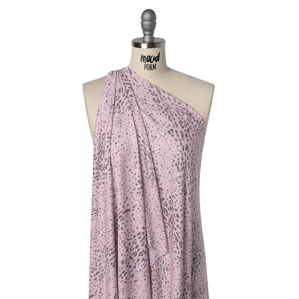 Stretch Rayon Jersey Print - Light Pink, Charcoal Gray and White Animal Spots - Deadstock - Joann Fabrics