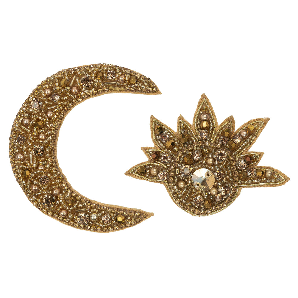 Gold Sun and Crescent Moon Rhinestones and Glass Beaded Applique - Joann Fabrics