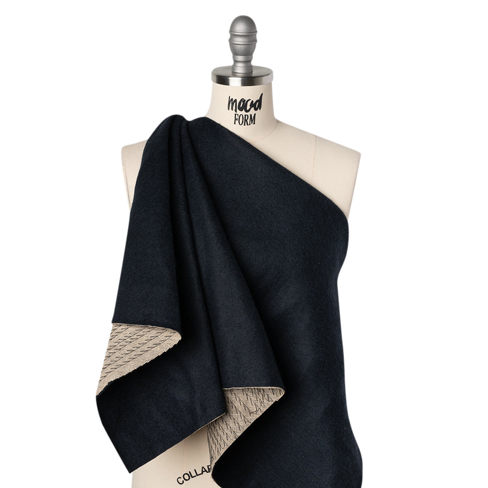 Undercollar Wool Felt with Pad Stitched Canvas Backing Made in Italy - Midnight Navy and Oatmeal - Deadstock - Joann Fabrics