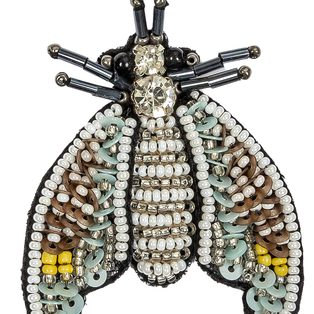 Blue Glow, Adobe and White Fly Rhinestone and Glass Beaded Applique - 2.375