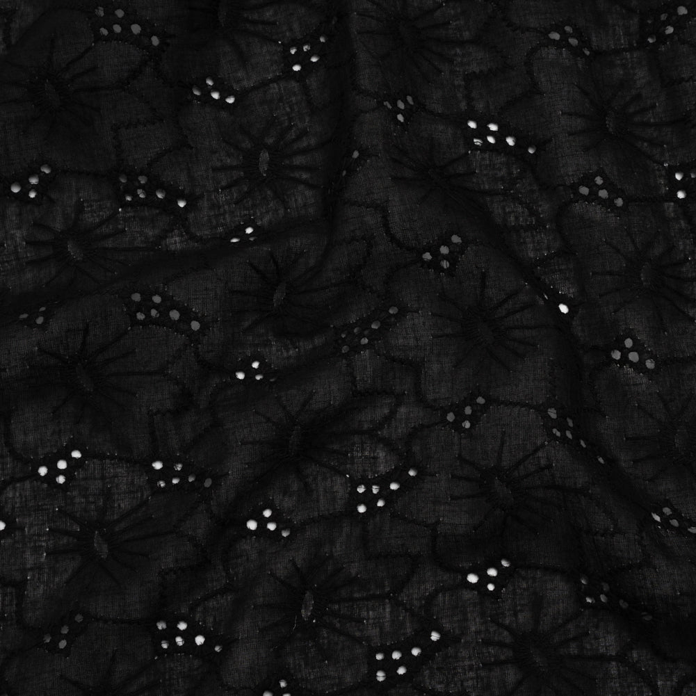 Embroidered Eyelet Cotton Voile - Black Cloud Flowers - Naomi Collection - Joann Fabrics