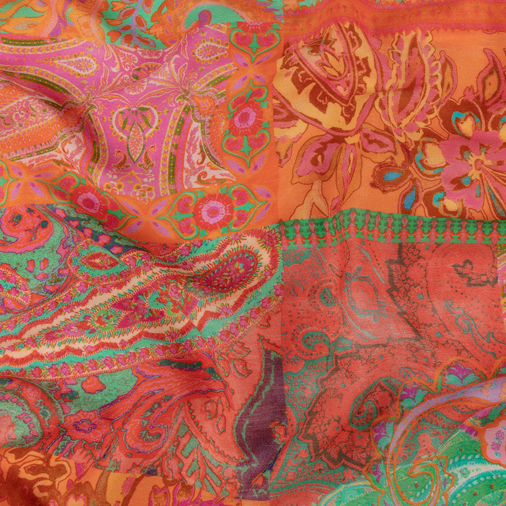 Sustainable Viscose Crepe - Orange Patchwork Paisley - Pastel Patina Print - Mood Exclusive Gisele Collection - Joann Fabrics
