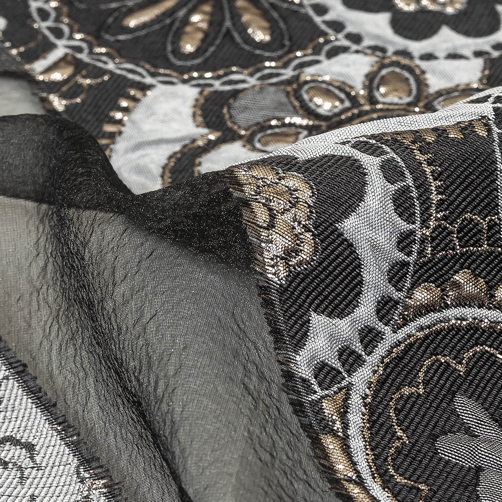 Metallic Silver, Black and Gray Patchwork Chevrons Luxury Organza Brocade - Joann Fabrics