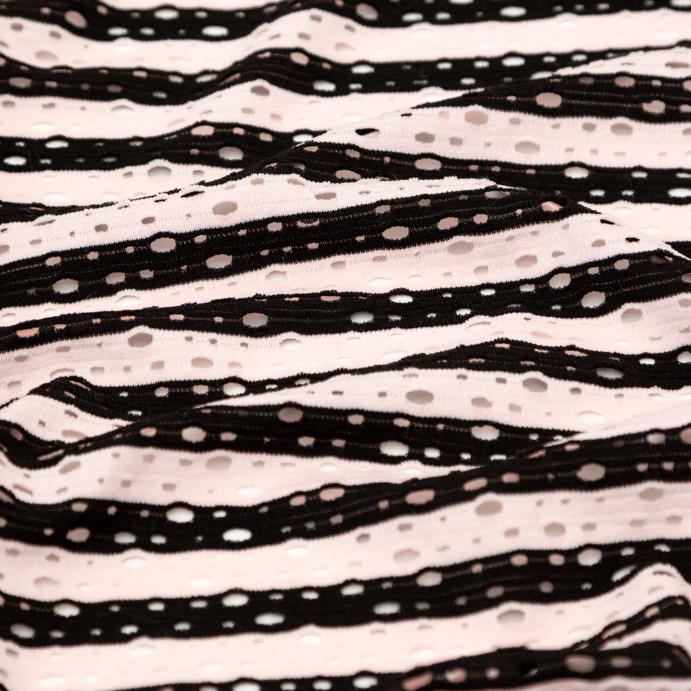 Rosewater and Black Striped Perforated Stretch Knit - Joann Fabrics