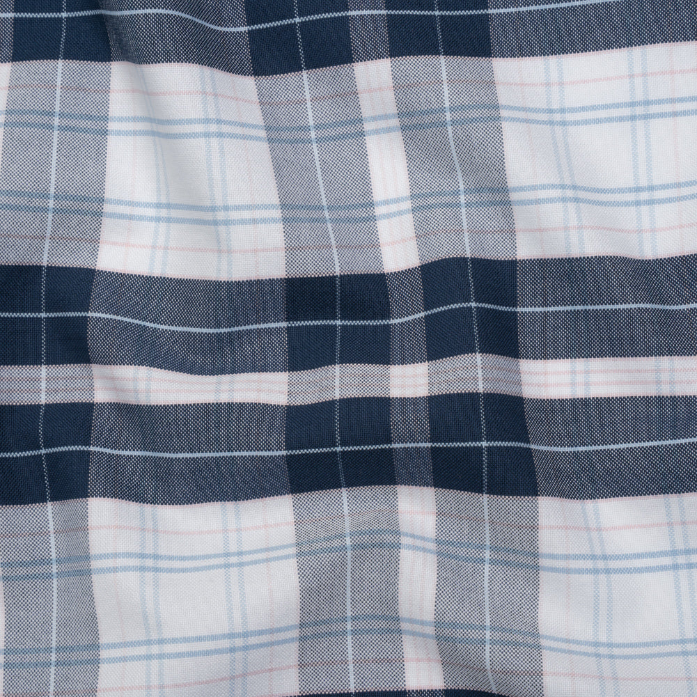 Cotton Oxford Shirting - Navy Blue, Baby Pink and White Plaid - Deadstock - Joann Fabrics
