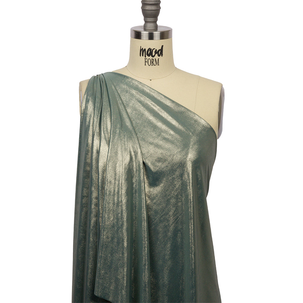 Polyester Interlock Knit with Gold Foiling - Sagebrush Green - Oriana Collection - Joann Fabrics