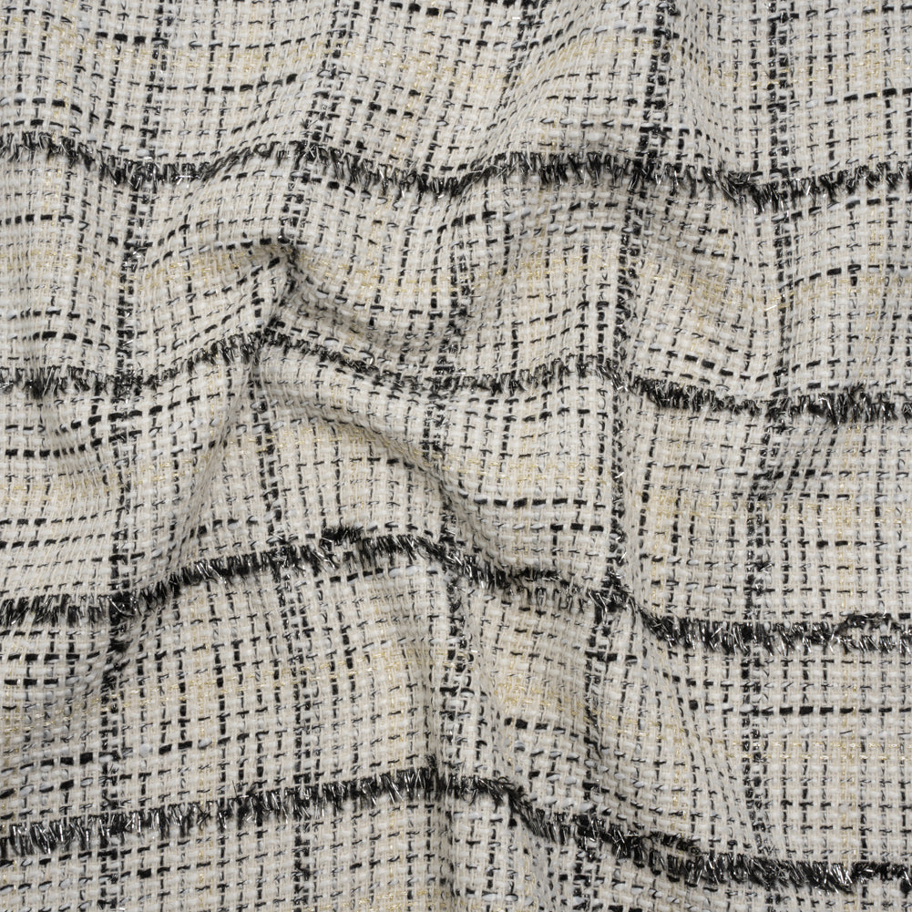 Metallic Polyester Tweed - White, Gold and Black Fringed Windowpane Check - Joann Fabrics