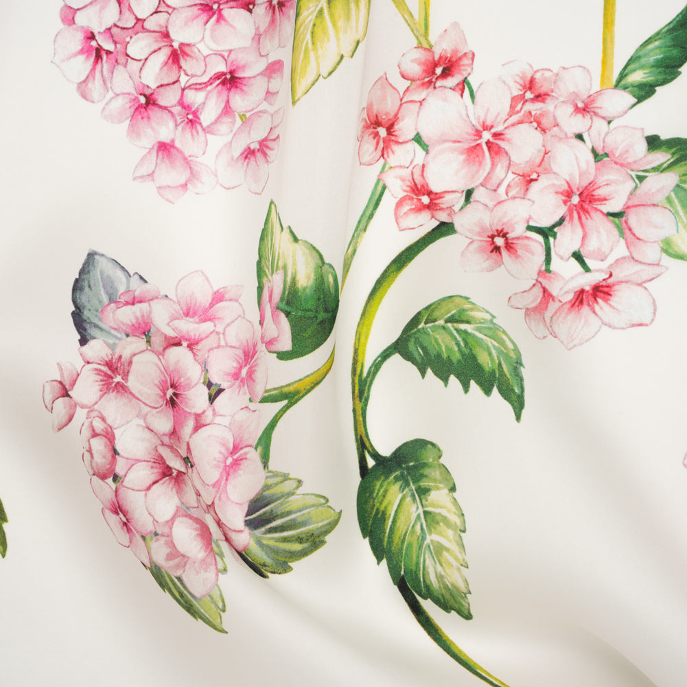 Heavy Silk Satin-Faced Organza, Made in Italy - White, Pink and Green Hydrangeas - Joann Fabrics