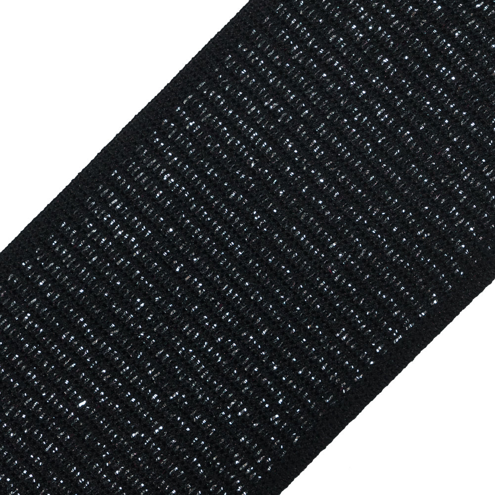 Italian Black and Metallic Silver Elastic Trim - 2.75