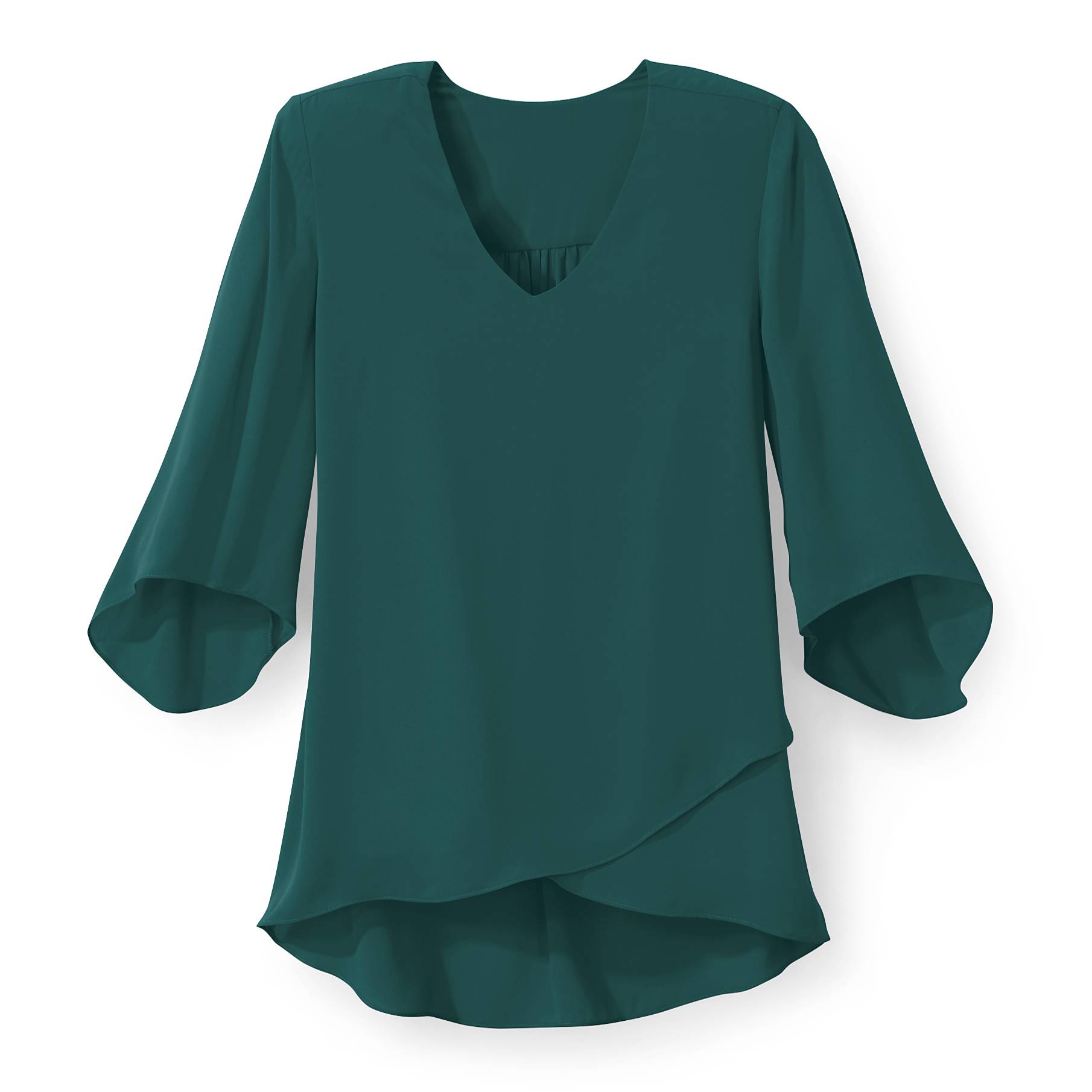 Flowy Layered Top, V-Neck, Crossover Hem, 3/4 Sleeves - Northstyle Catalog