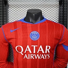 2025/2026 Long Sleeve Player Version Paris Saint-Germain Third away Red Football Shirt 1:1 Thai Quality