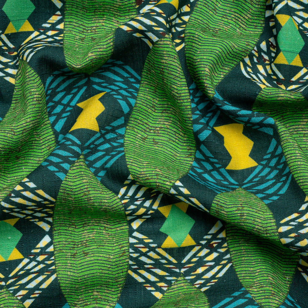 Viscose and Linen Woven - Blue and Green Surfboard Geometric - Mood Exclusive Waimea Bay Print - Joann Fabrics