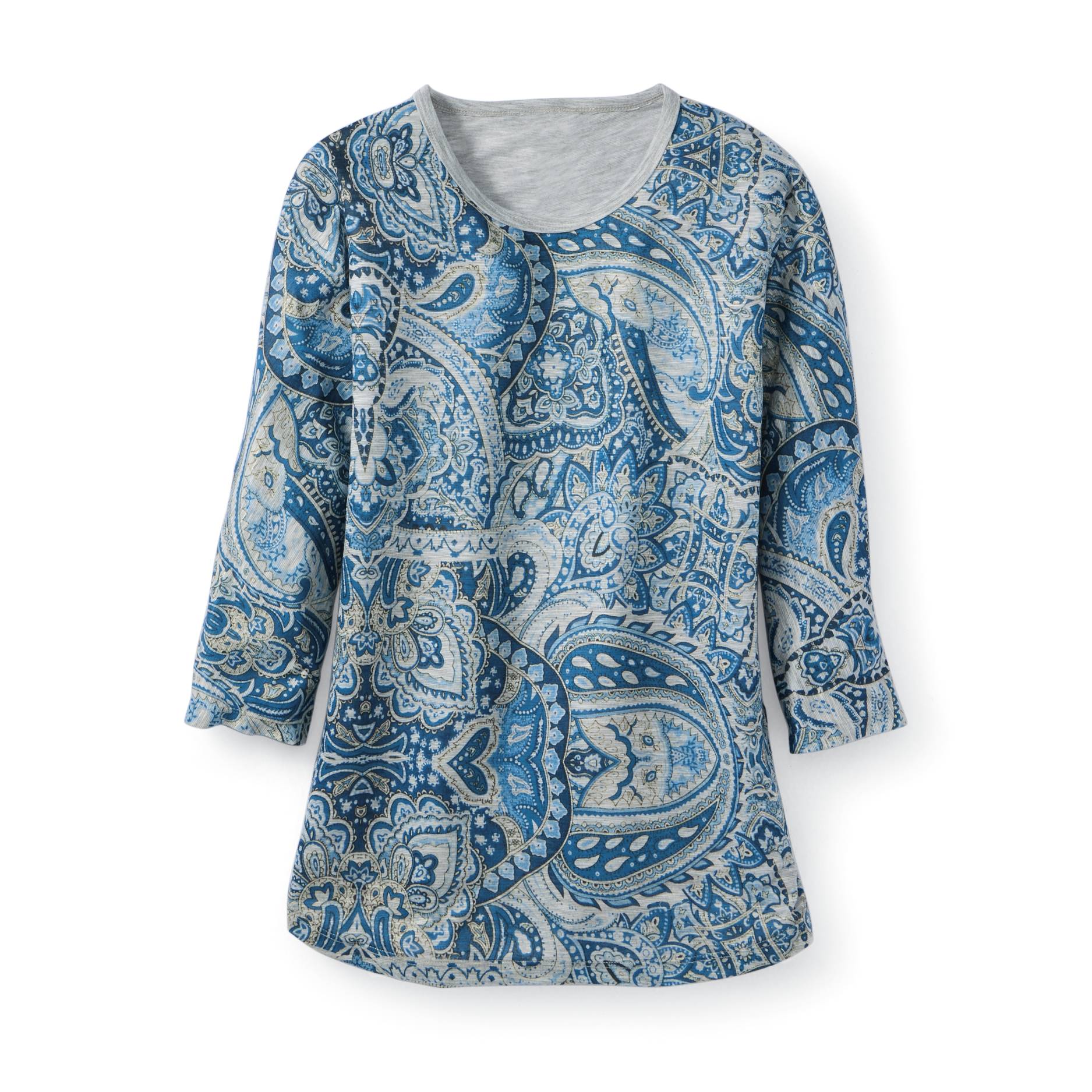Dolman Paisley Slub-Knit Top, 3/4 Sleeves, Solid Back - Northstyle Catalog