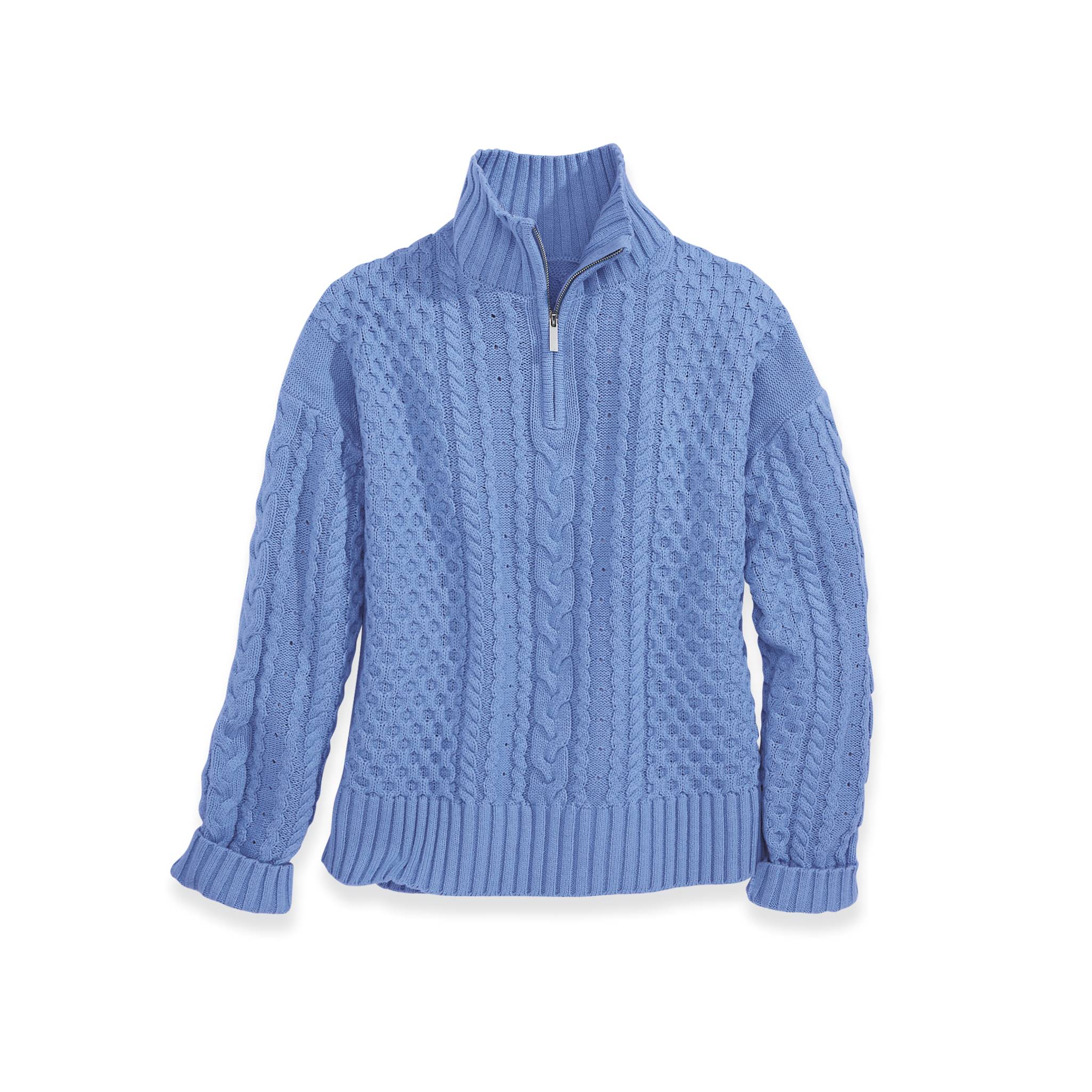 Quarter-Zip Cable Sweater, Honeycomb Stitch, Dropped Shoulders - Northstyle Catalog