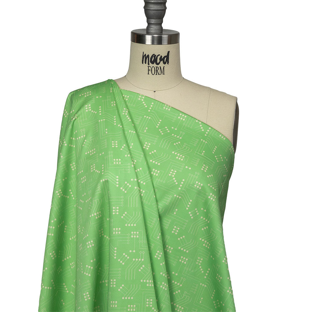 Stretch Cotton Sateen - Green Circuit Board Dots - Circuit Breaker Print - Mood Exclusive Citrus Collection - Joann Fabrics