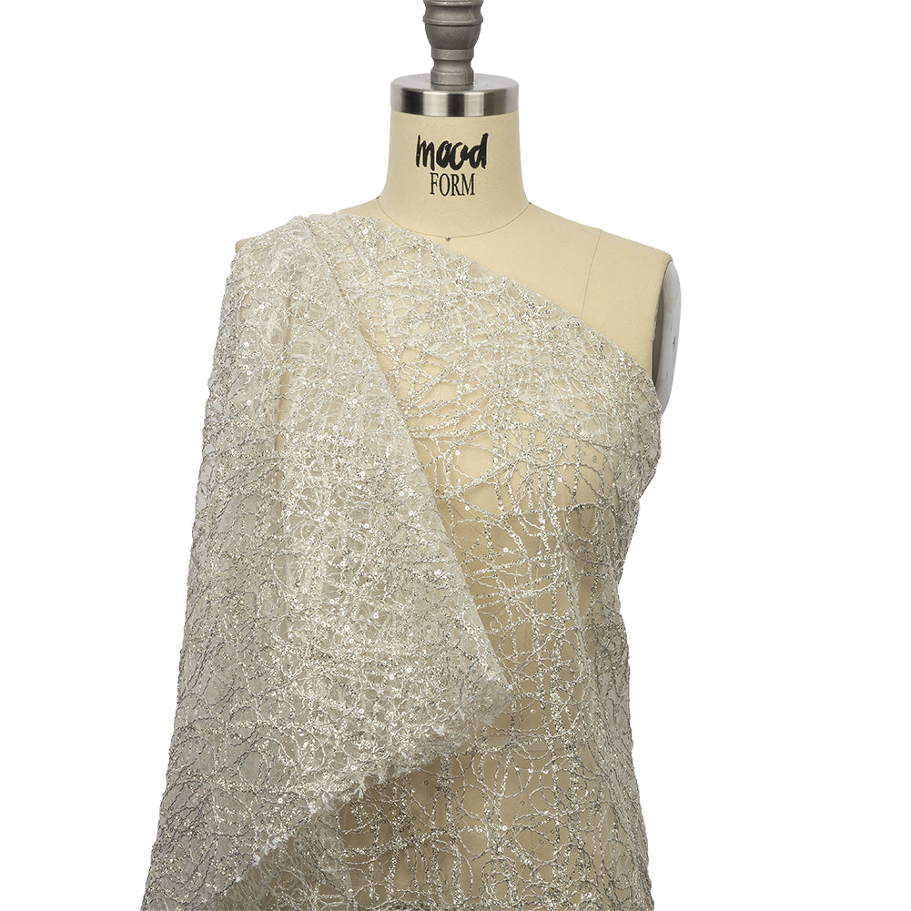 Corded Glitter Tulle with Sequins - White and Metallic Silver Abstract - Joann Fabrics