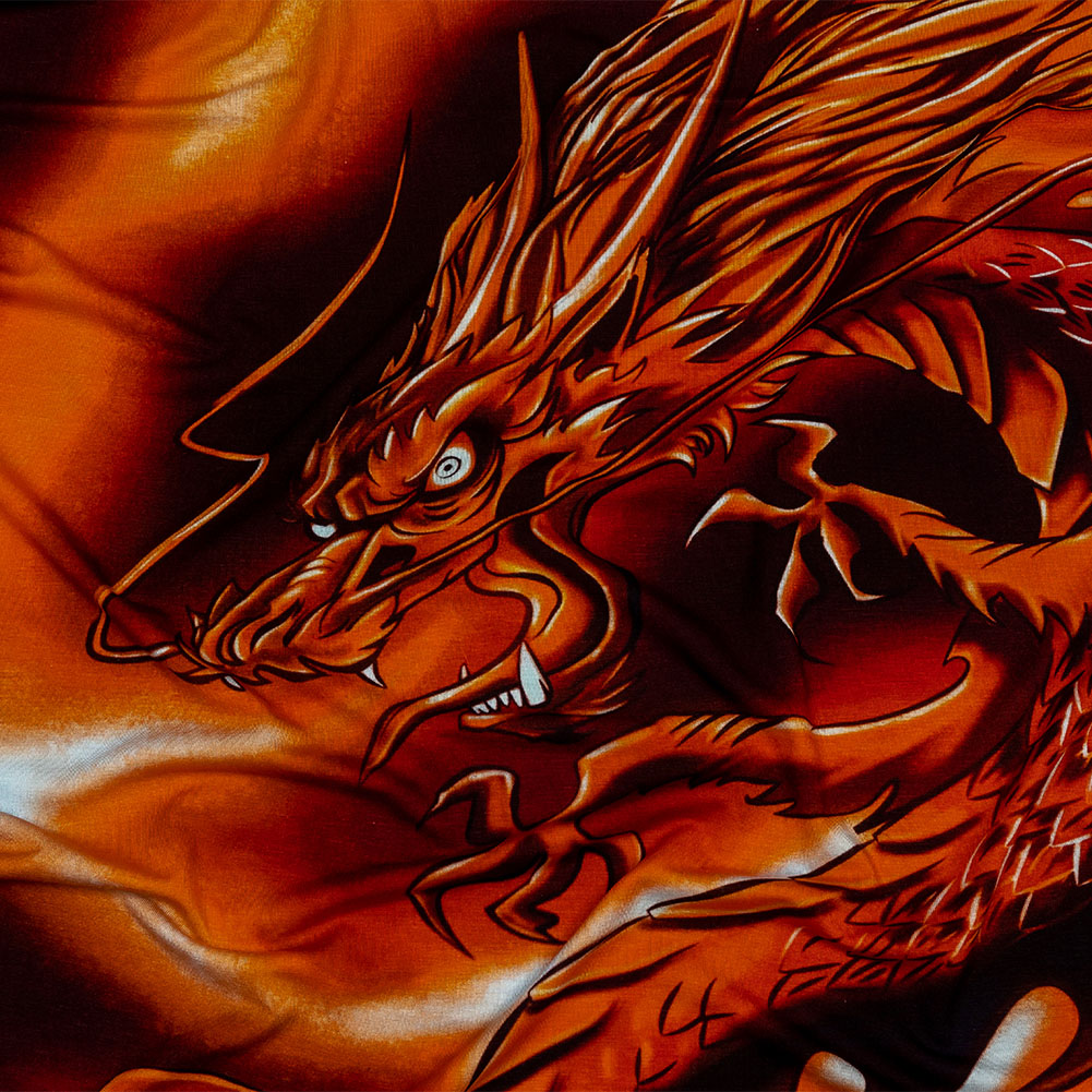 Balenciaga Italian Orange and Black Dragon and Smoke Stretch Cotton Jersey - Joann Fabrics
