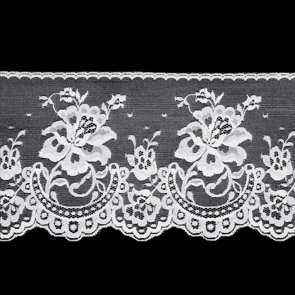 White Scalloped Edge Floral Lace Trim - 7