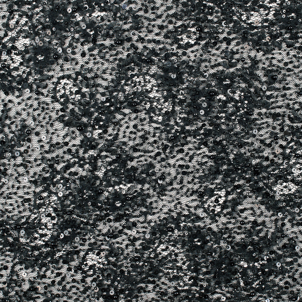 Beaded and Sequined Lace with Scallop Edge - Black Floral - Joann Fabrics