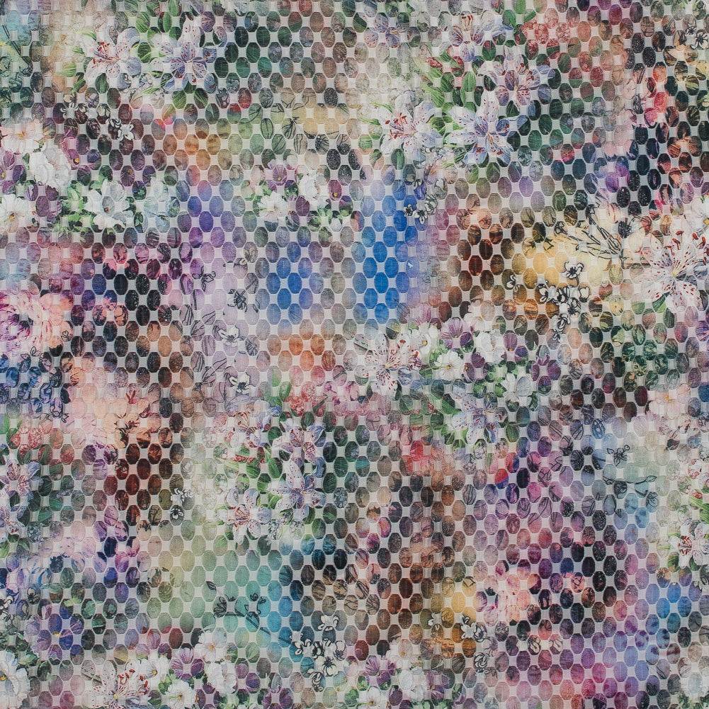 Floral Multicolor Printed Organza with Embroidered Ovals - Joann Fabrics