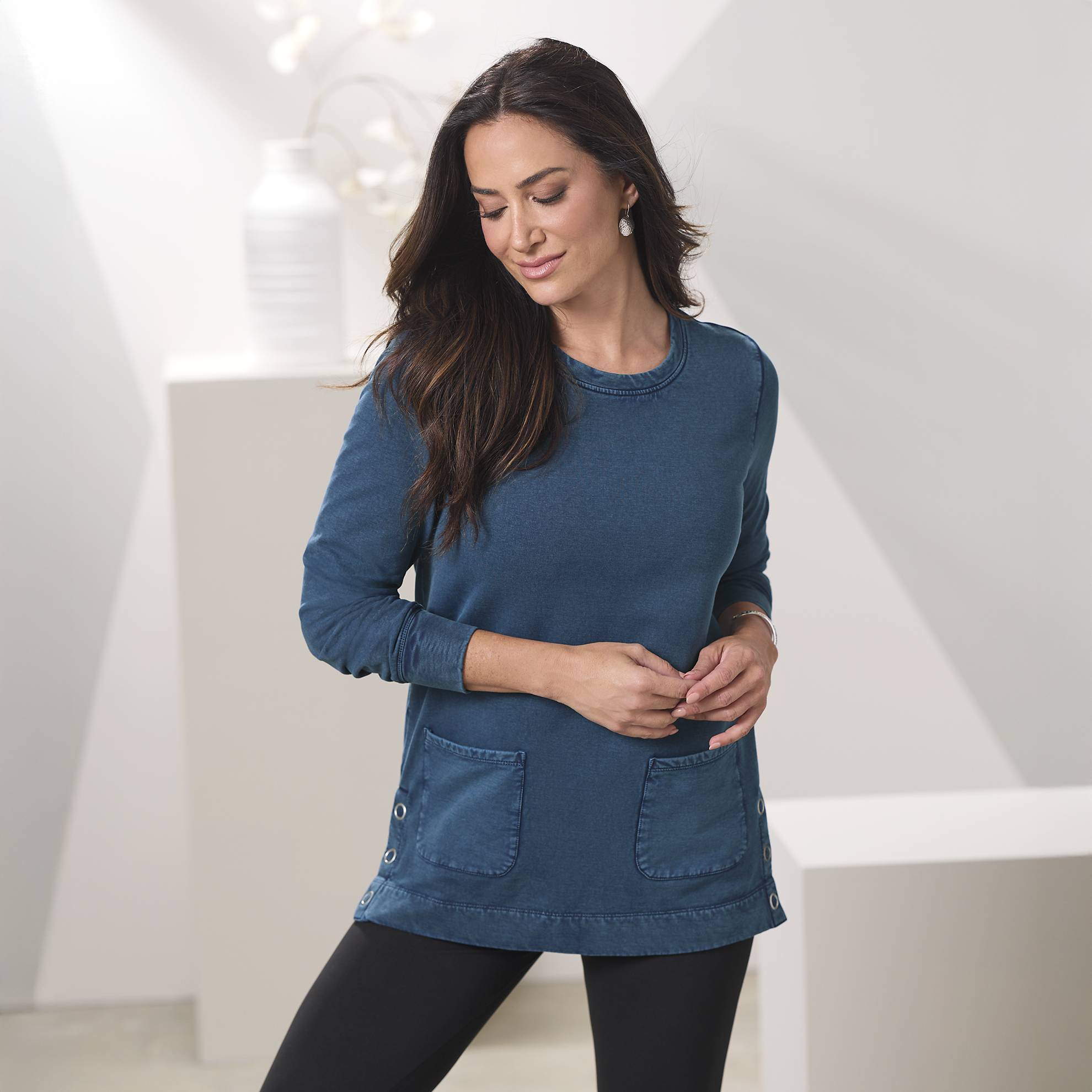 Indigo-Dyed French Terry Tunic, Side-Seam Snaps - Northstyle Catalog