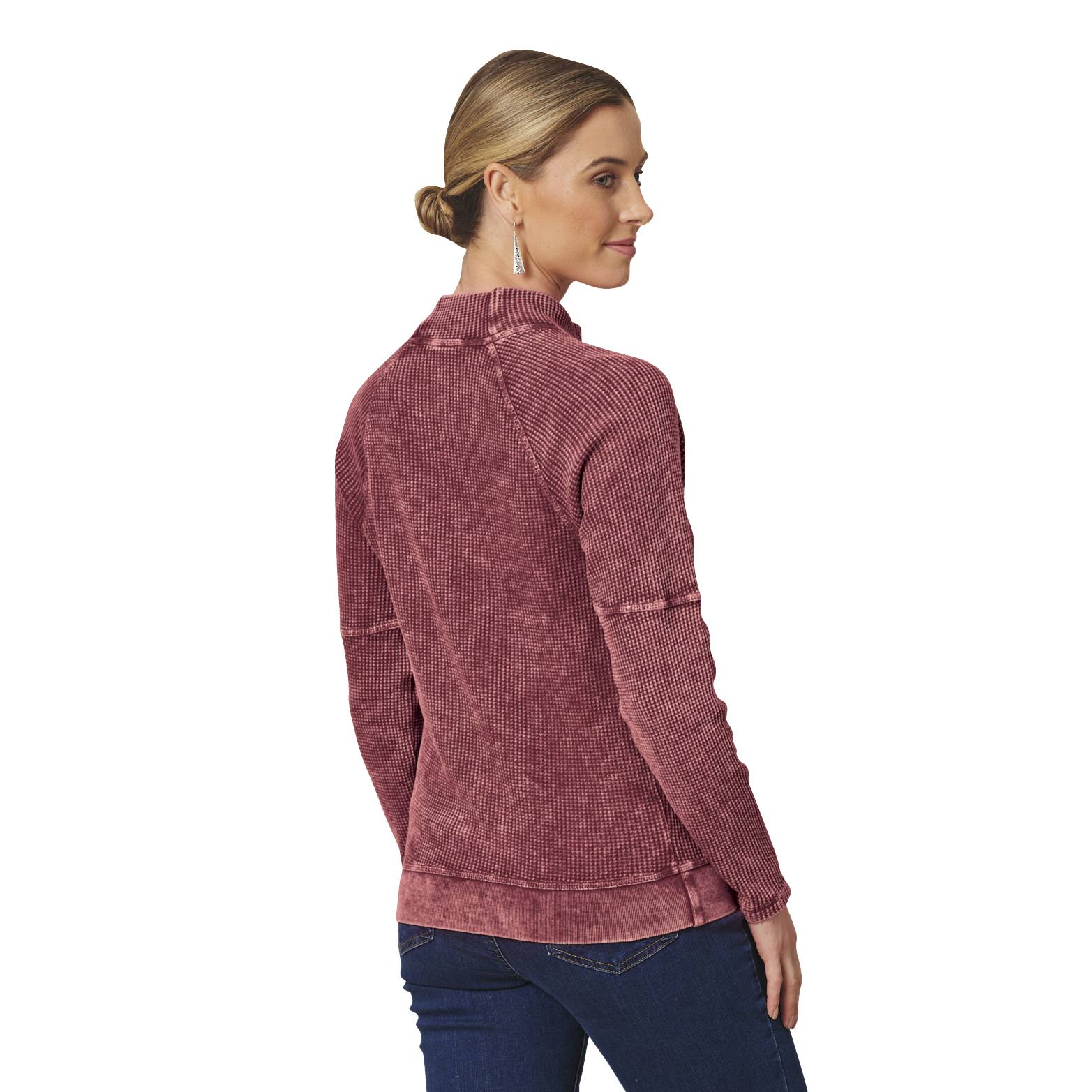 Vintage-Wash Waffle Knit Mockneck, Long Sleeves, Seam Details - Northstyle Catalog