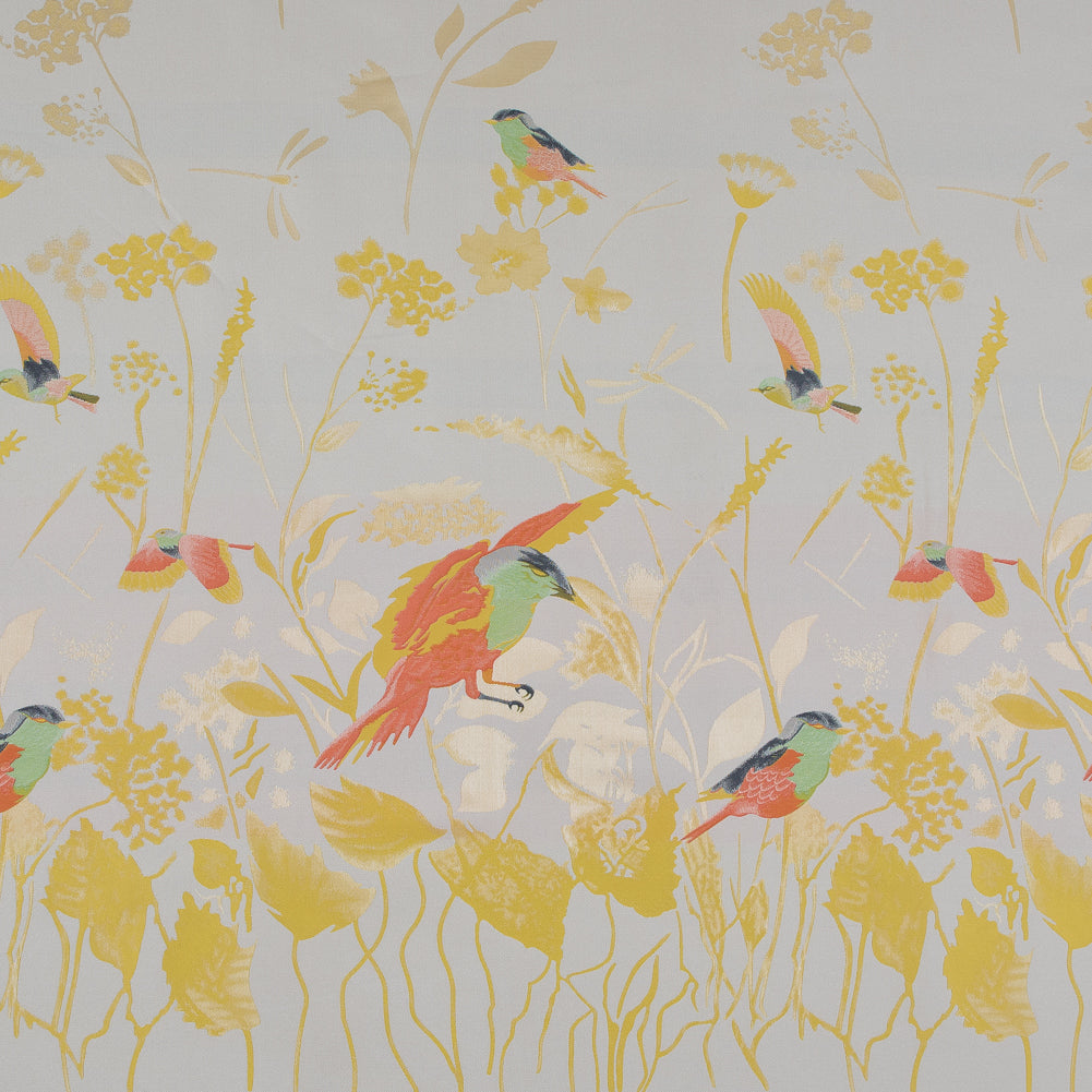Sunshine Yellow Birds and Stalks Jacquard Panel - Joann Fabrics