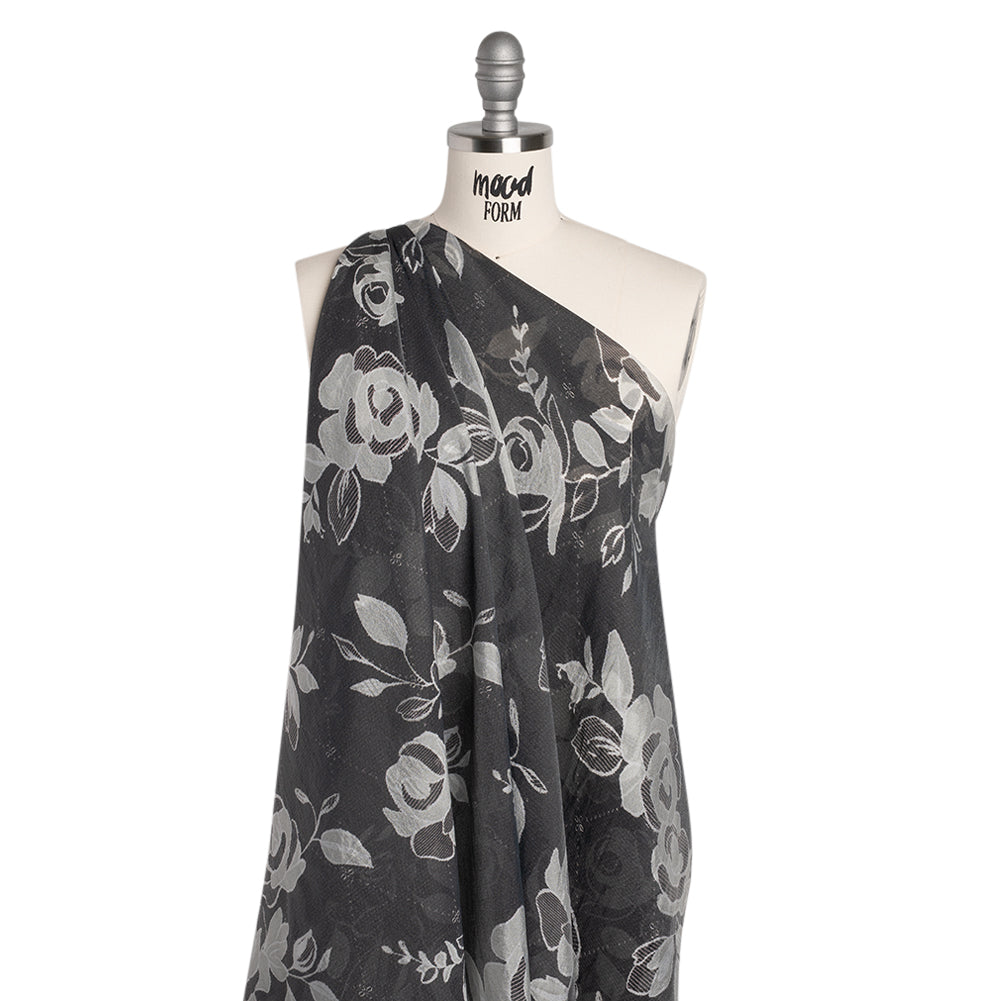Viscose and Polyester Crepe Organza - Charcoal and Silver Roses - Mood Exclusive Sweet Morning Fog Print - Joann Fabrics