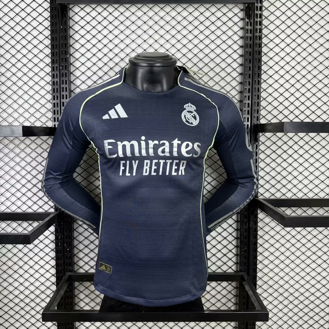2025/2026 Player Version Real Madrid Away Long Sleeve Jersey 1:1 Thai Quality