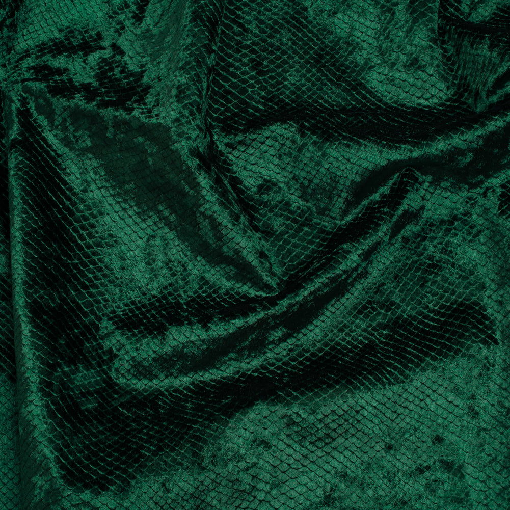 Snakeskin Embossed Polyester Crushed Velvet - Emerald Green - Mireia Collection - Joann Fabrics