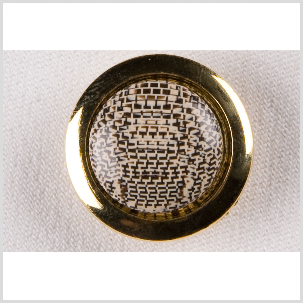 Metal Shank Back Button - 32L/20mm - Brown and Cream Abstract Print with Gold Rim - Joann Fabrics