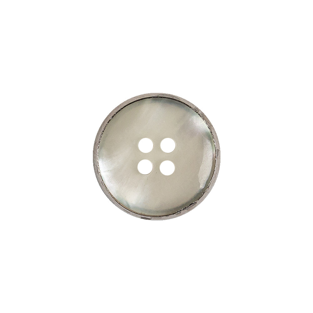 Italian Iridescent White 4 Hole Button with Silver Metal Rim - 25L/16mm - Joann Fabrics