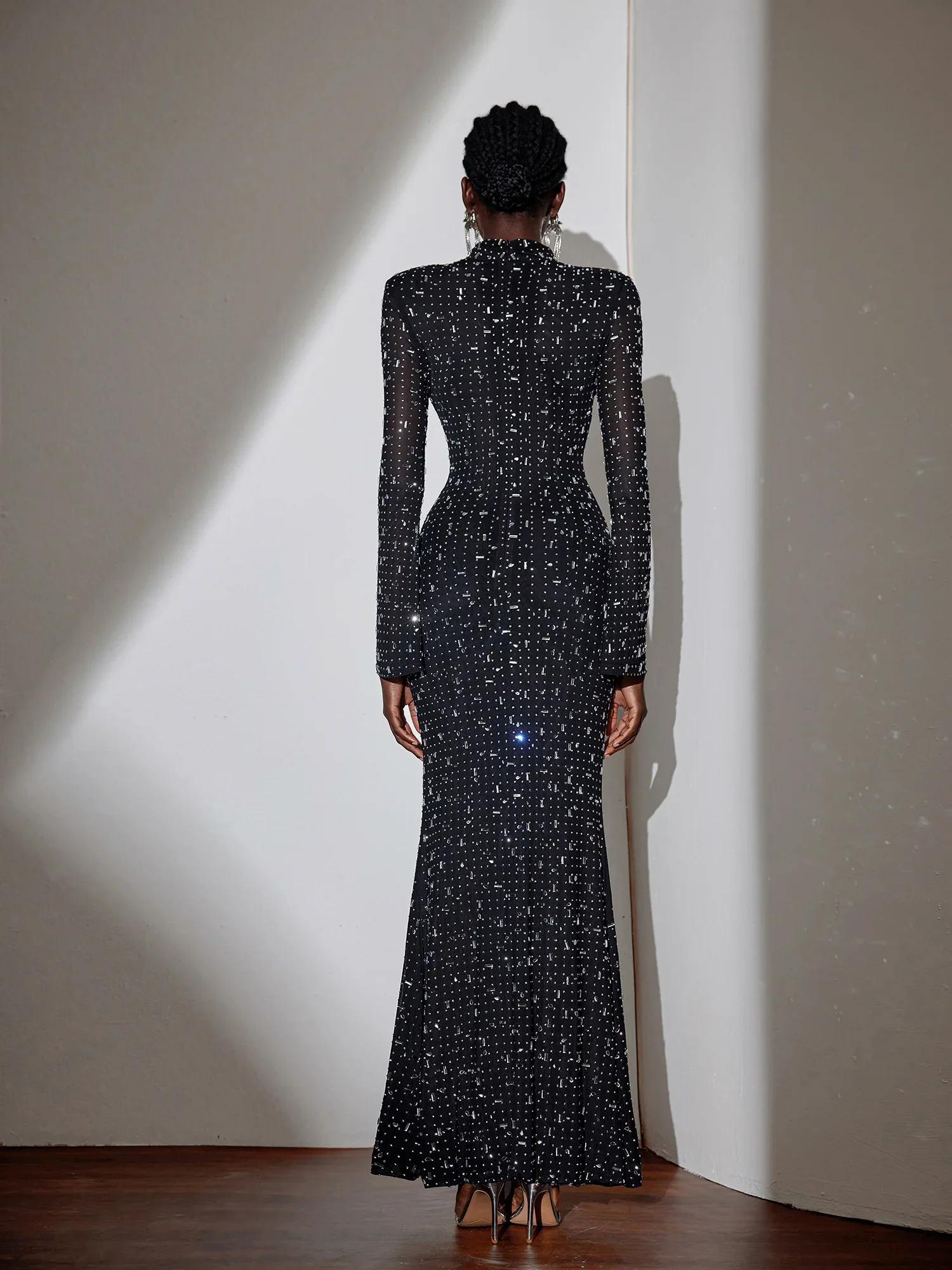 Black Evening Dress with Diamond Embellishments