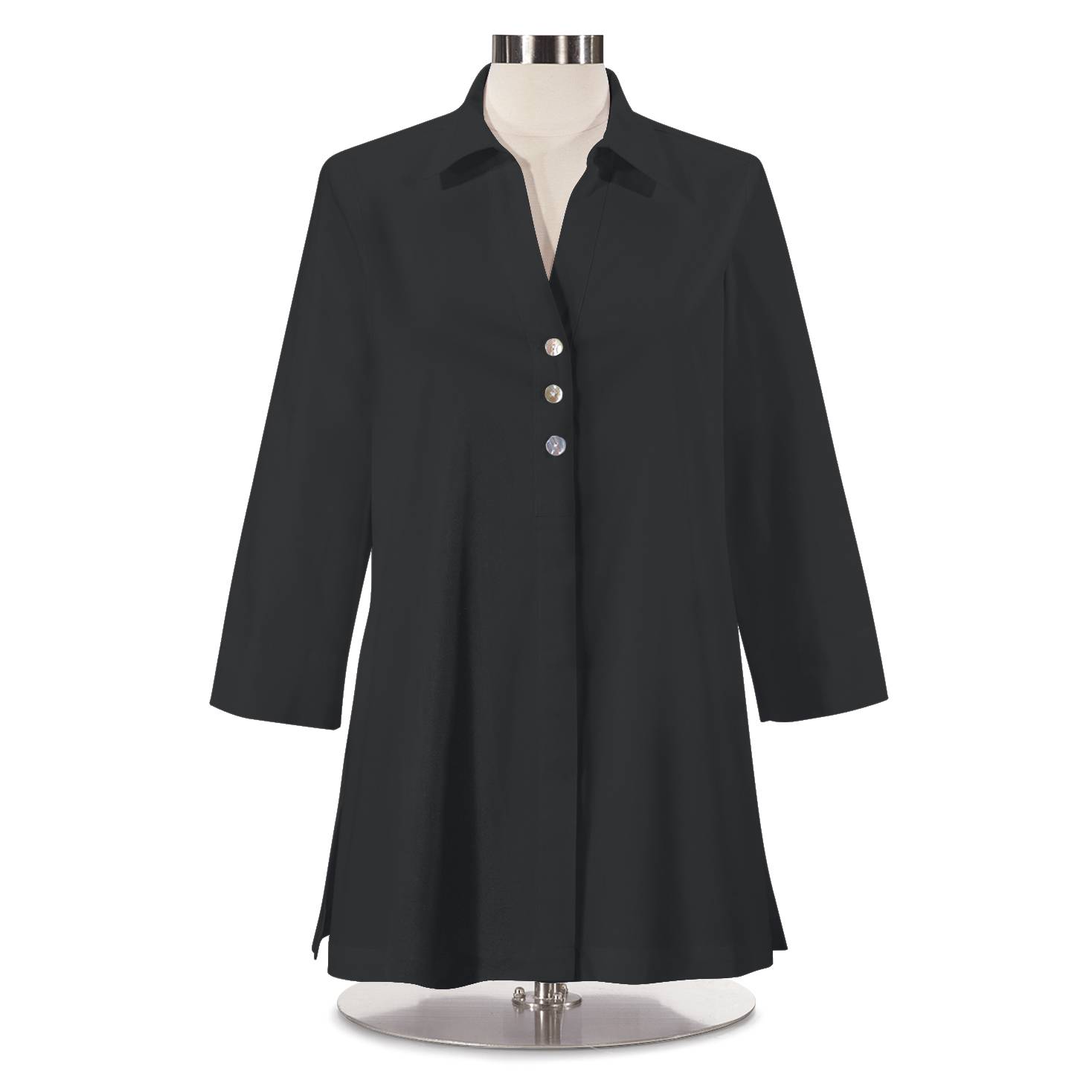 Button Accent Tunic, A-Line, 3/4 Sleeves, Back Yoke, Side Slits - Northstyle Catalog