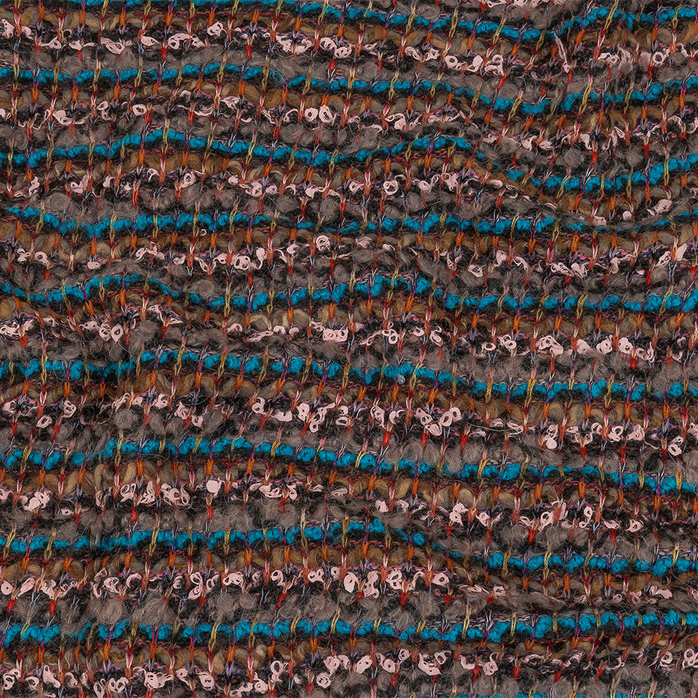 Italian Turquoise, Greige, and Pink Striped Boucle Wool Sweater Knit - Joann Fabrics