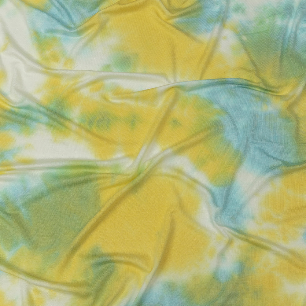 Lemon, Sky Blue and White TIe Dye Stretch Rayon Jersey - Joann Fabrics