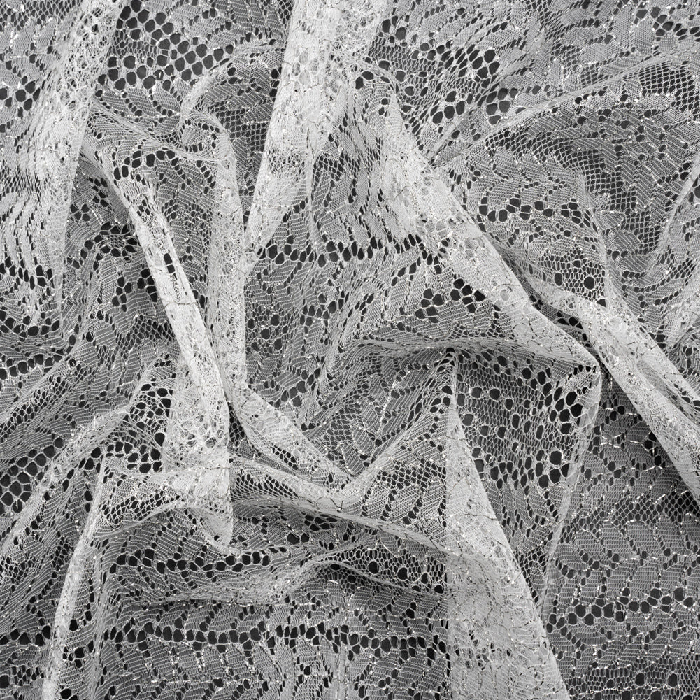 Metallic Lace - Silver and White Waves and Leaves - Joann Fabrics