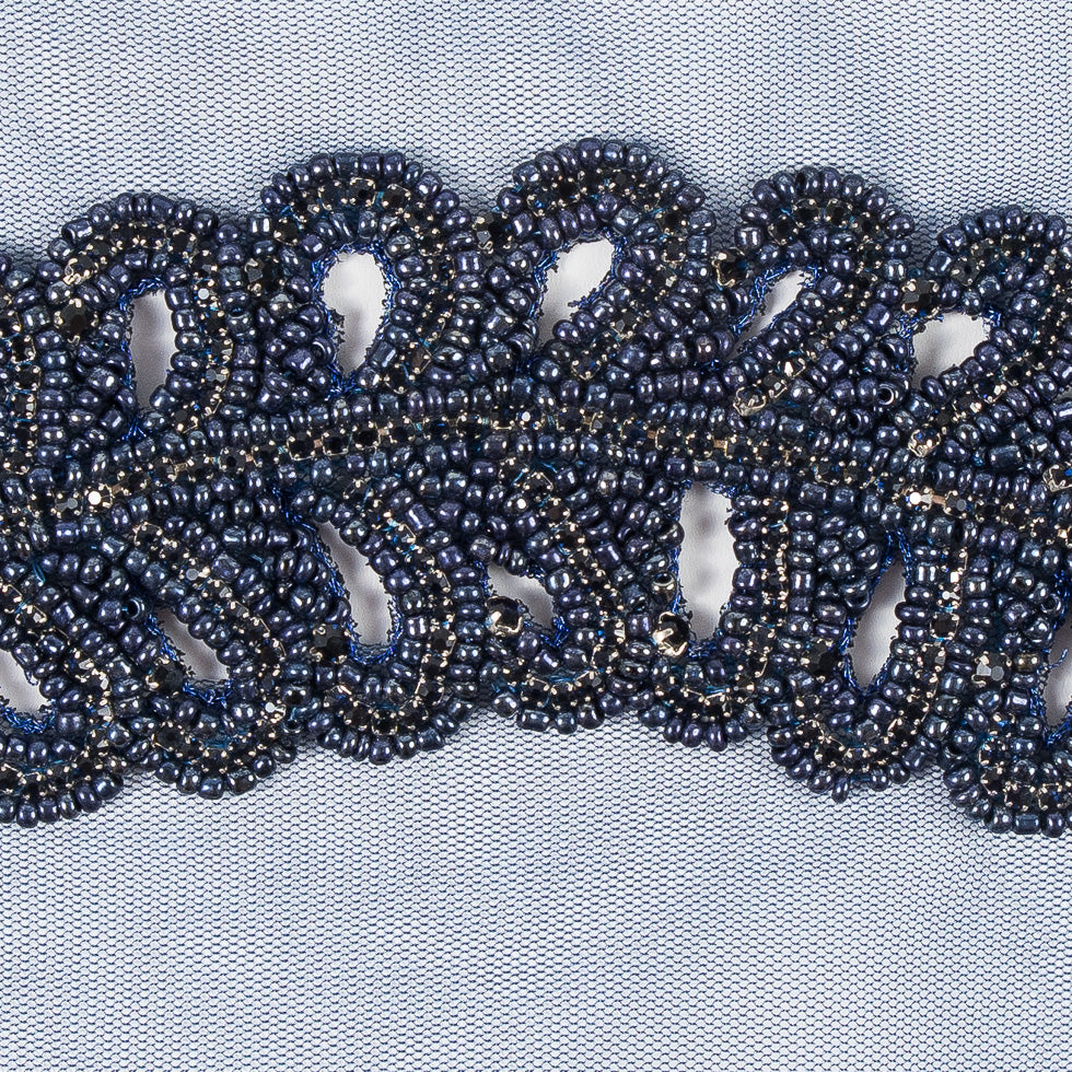 Navy Fancy Beaded Rhinestone Trim - 2