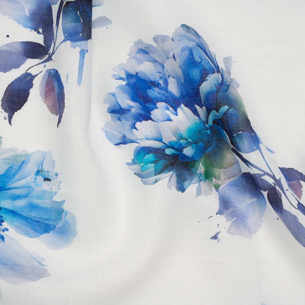 Medium Weight Linen Woven Print - Wisteria Blue on White Wild Roses - Joann Fabrics