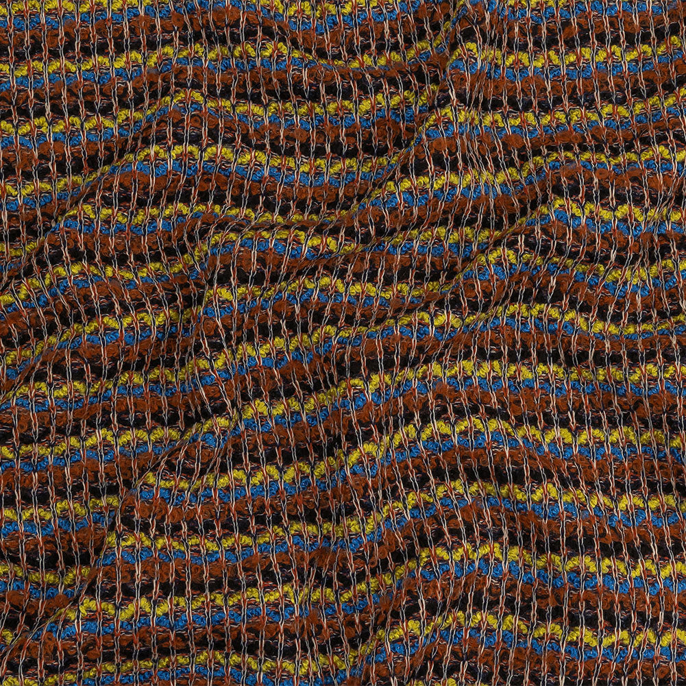 Italian Burnt Orange, Key Lime and Bright Blue Striped Boucle Wool Sweater Knit - Joann Fabrics